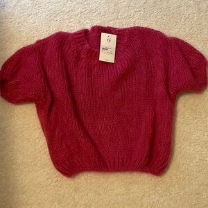 MULAYA Hot Pink Chunky Mohair Blend Short Sleeve Sweater. NEW WITH TAGS One size